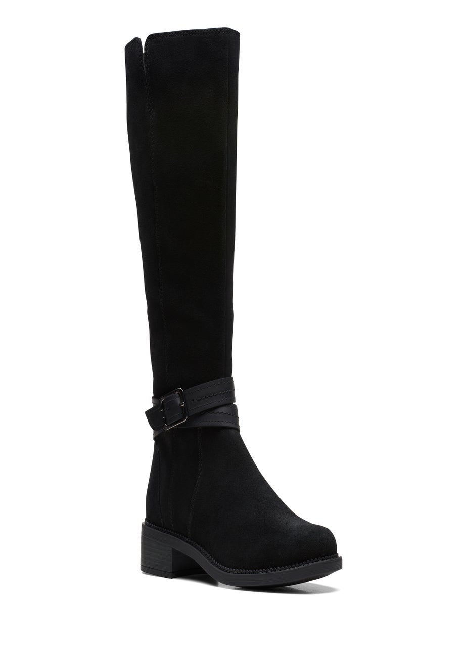 Clarks Black Maye Shine Suede Knee High Boots Matalan