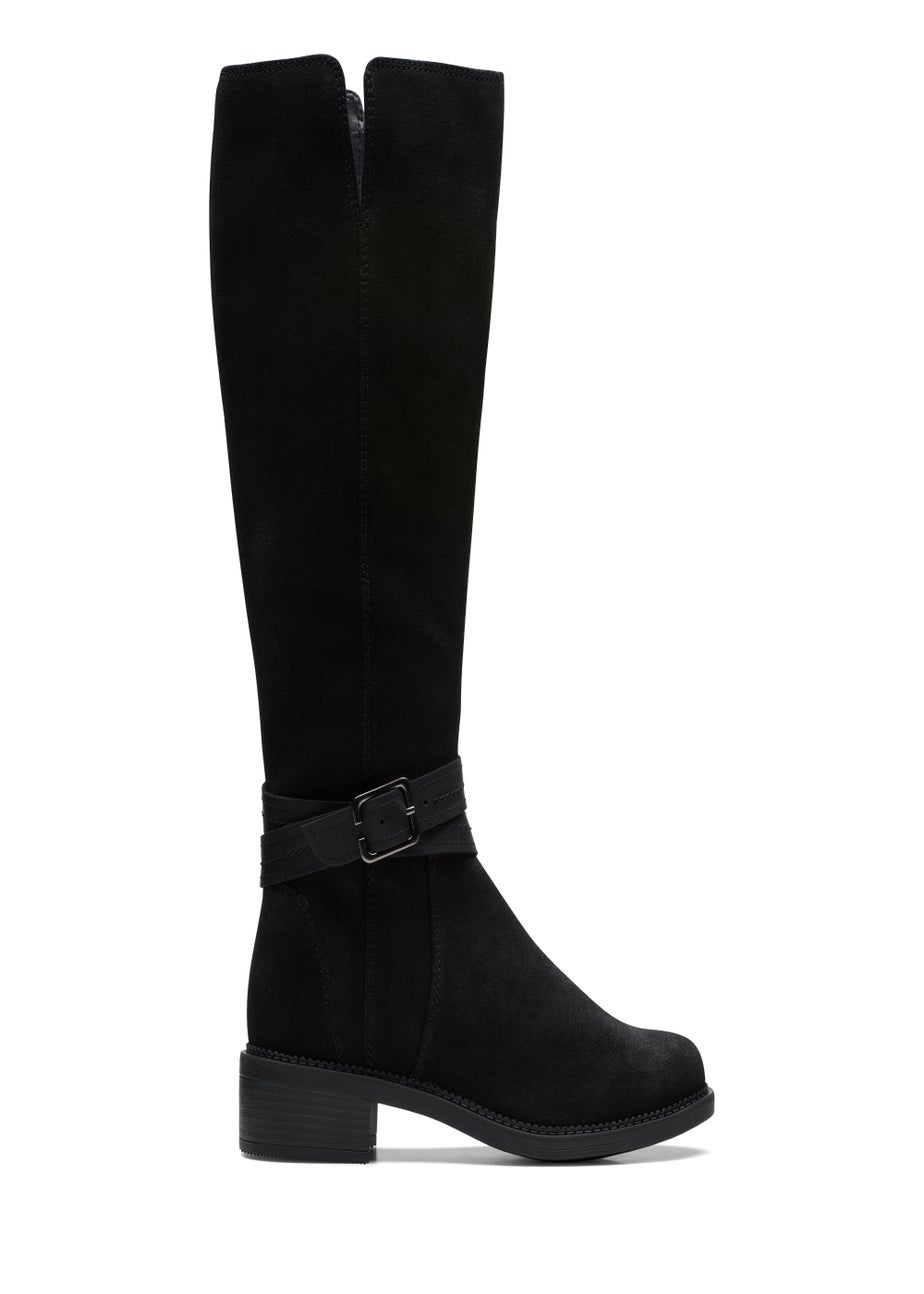 Clarks Black Maye Shine Suede Knee High Boots Matalan