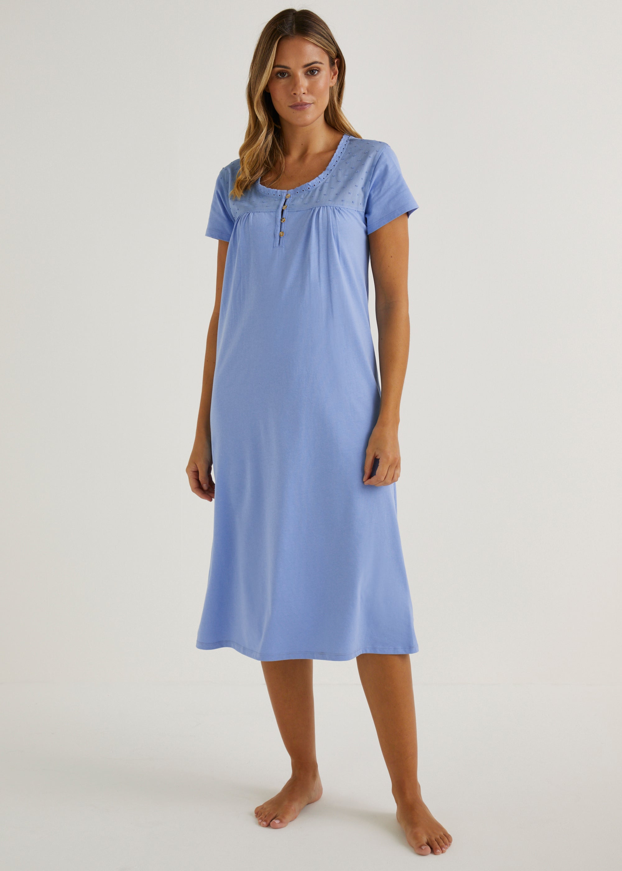 Blue Woven Jersey Nightie - Matalan