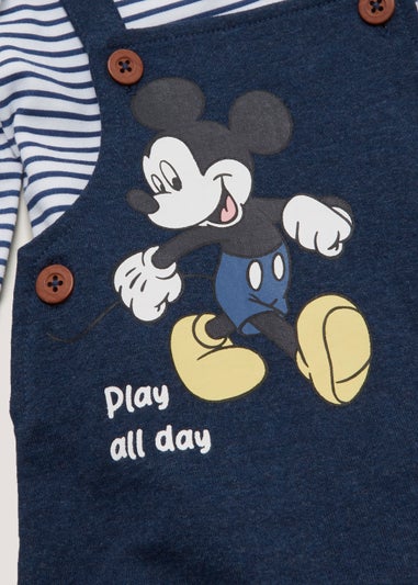 Baby Blue Mickey & Pluto T-Shirt & Dungarees Set (Newborn-12mths)