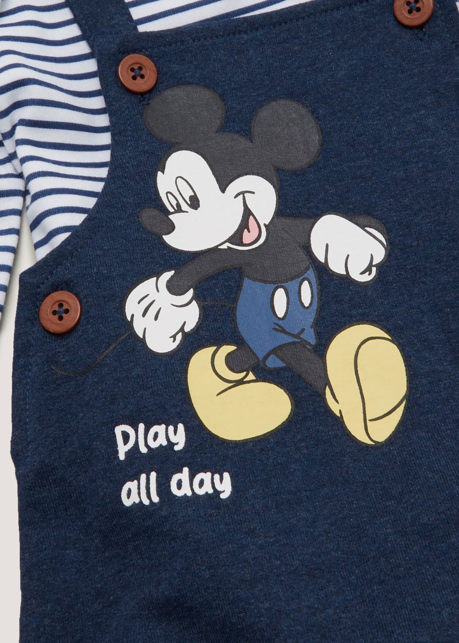 Baby Blue Mickey & Pluto T-Shirt & Dungarees Set (Newborn-12mths)