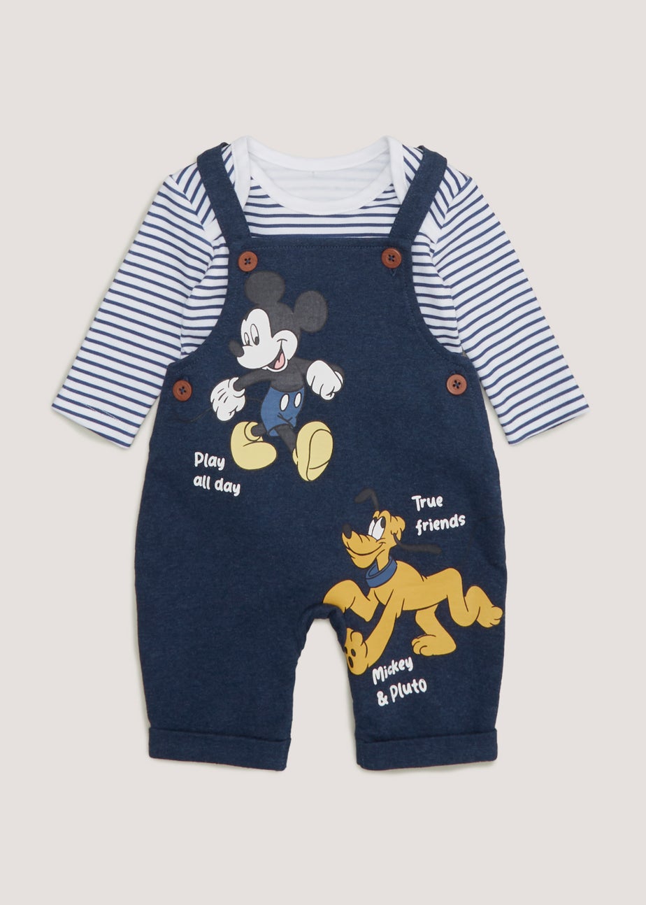 Baby Blue Mickey & Pluto T-Shirt & Dungarees Set (Newborn-12mths)