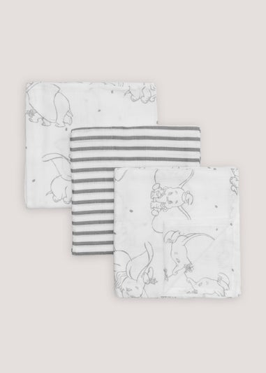 3 Pack White Dumbo Muslin Cloths (73cm x 73cm)