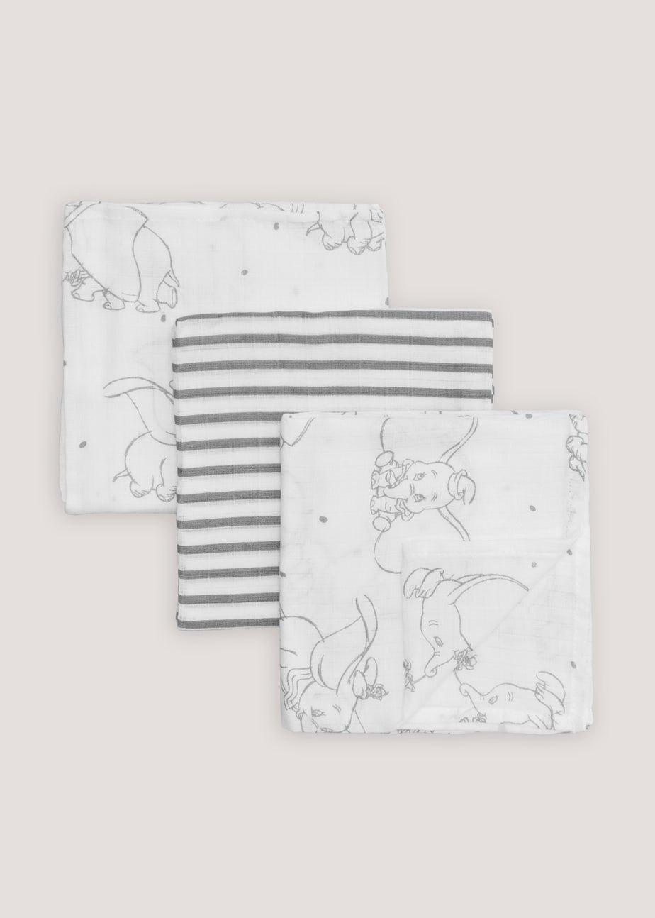 3 Pack White Dumbo Muslin Cloths (73cm x 73cm)