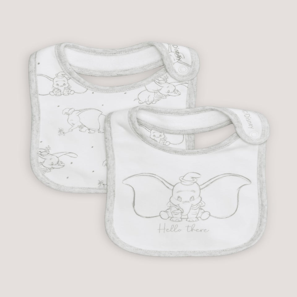 2 White Pack Disney Dumbo Hello Bibs