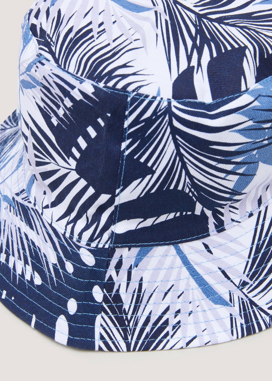 Blue & White Print Reversible Bucket Hat