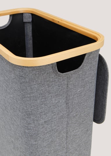 Grey Bamboo Rim Slim Laundry Basket (50cm x 45cm x 26cm)