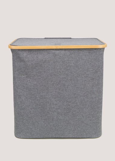 Grey Bamboo Rim Laundry Basket (53cm x 54cm x 33cm)