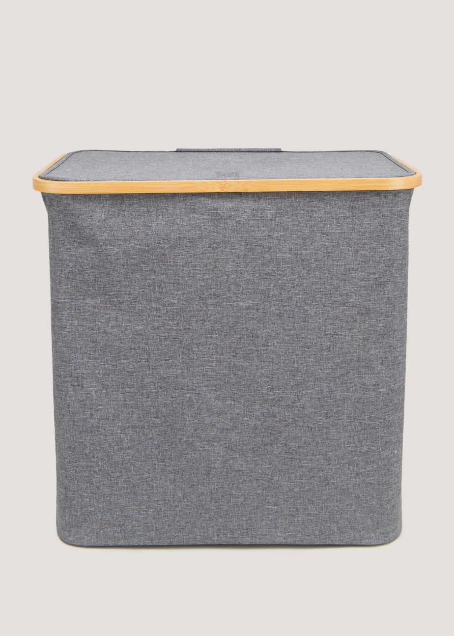 Grey Bamboo Rim Laundry Basket (53cm x 54cm x 33cm)