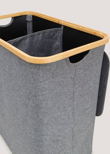 Grey Bamboo Rim Laundry Basket (53cm x 54cm x 33cm)