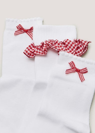 Girls 3 Pack Red Gingham School Socks (Younger 6-Older 5.5)