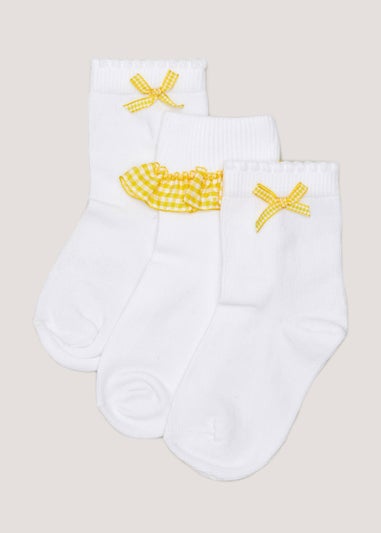 Girls 3 Pack Yellow Gingham School Socks (Younger 6-Older 5.5)