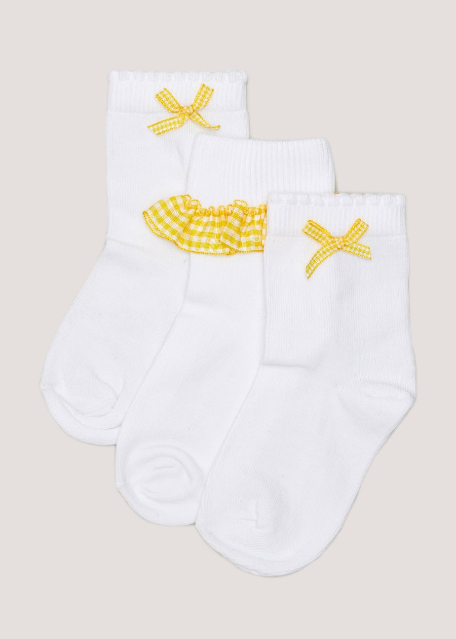 Girls 3 Pack Yellow Gingham School Socks (Younger 6-Older 5.5)