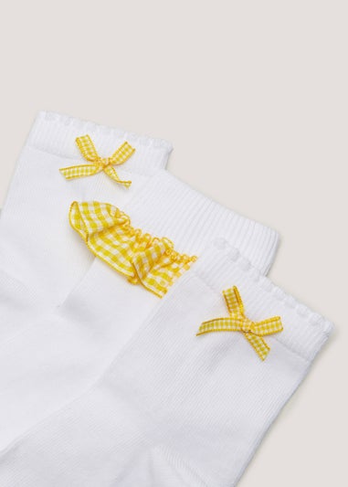Girls 3 Pack Yellow Gingham School Socks (Younger 6-Older 5.5)