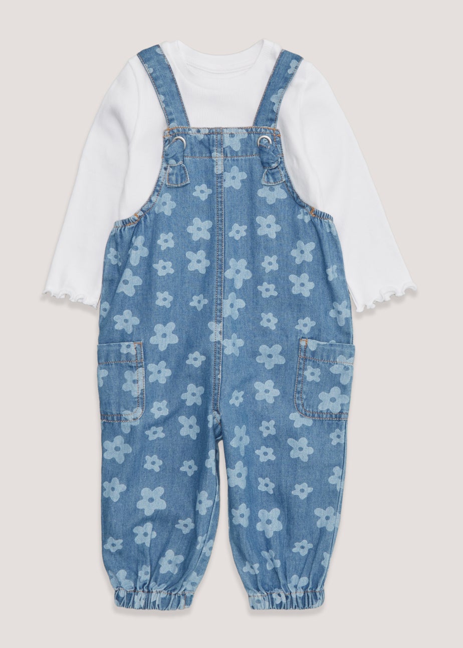 Girls Flared Top and Denim Dungaree Set
