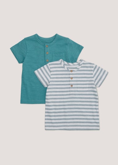 Boys 2 Pack Blue Henley T-Shirts (9mths-6yrs)