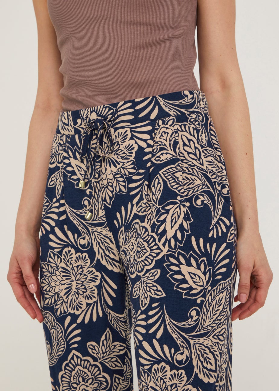 Navy Leaf Print Harem Leggings