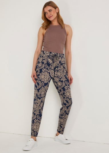 Navy Leaf Print Harem Leggings
