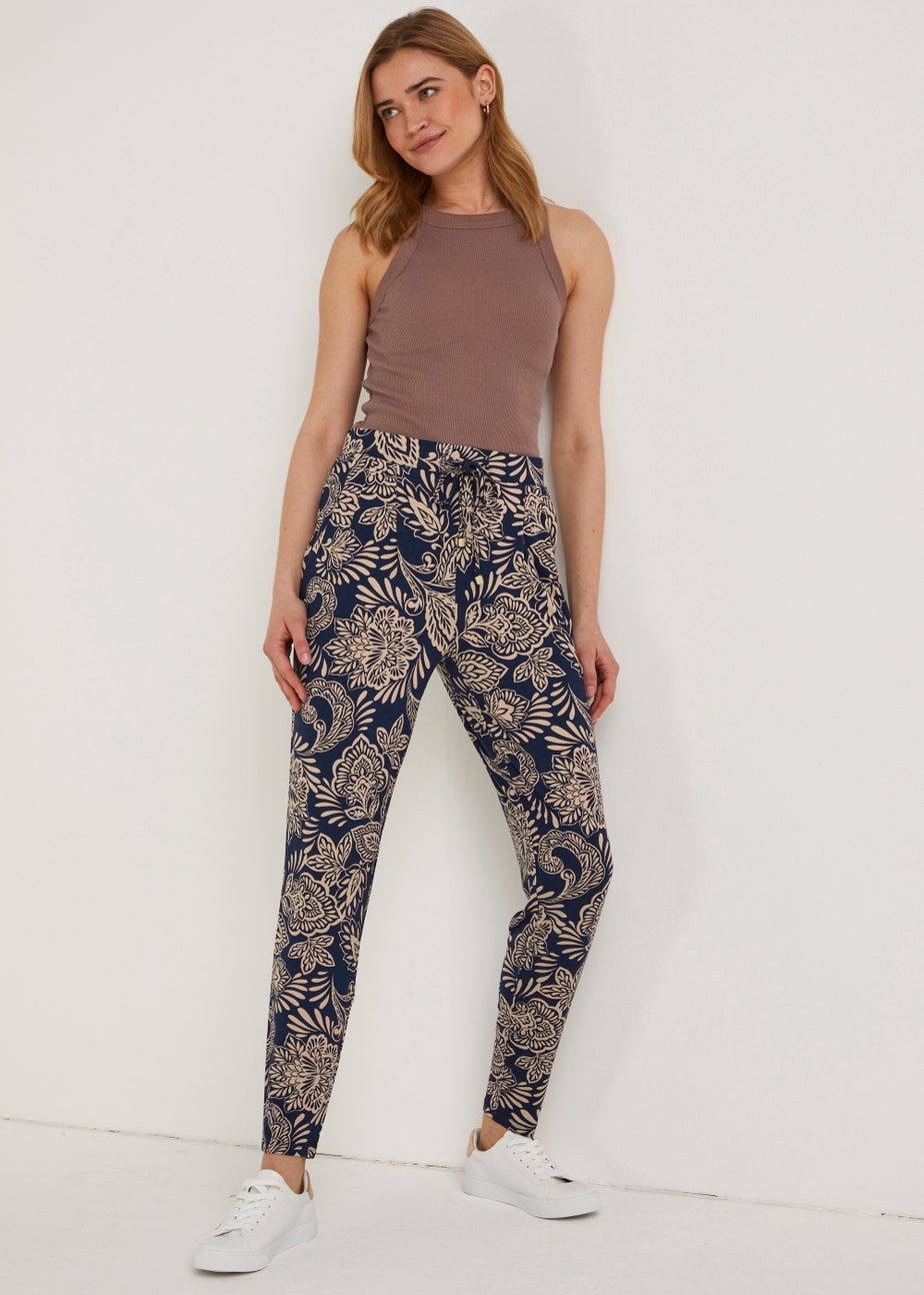 Navy Leaf Print Harem Leggings