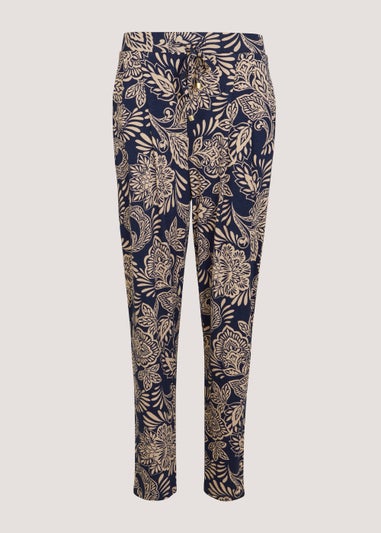 Navy Leaf Print Harem Leggings