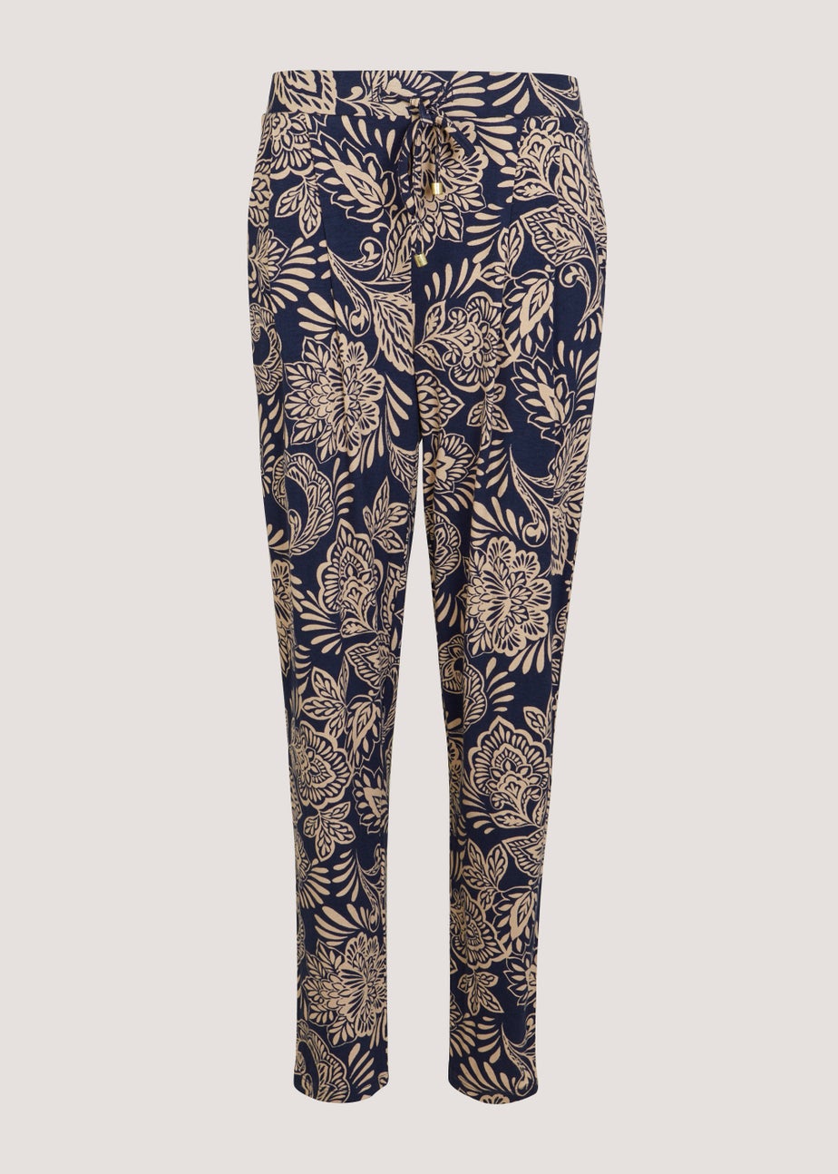 Navy Leaf Print Harem Leggings