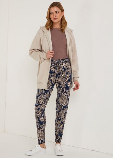 Navy Leaf Print Harem Leggings