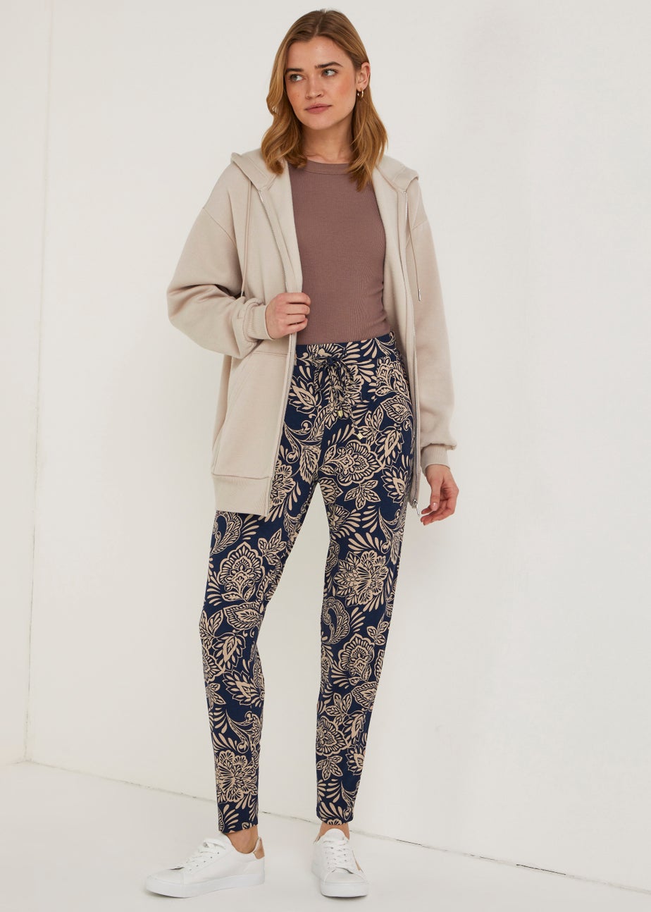 Navy Leaf Print Harem Leggings