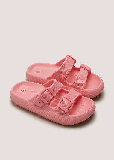 Girls Pink Buckle Chunky Sliders (Younger 10-Older 5)