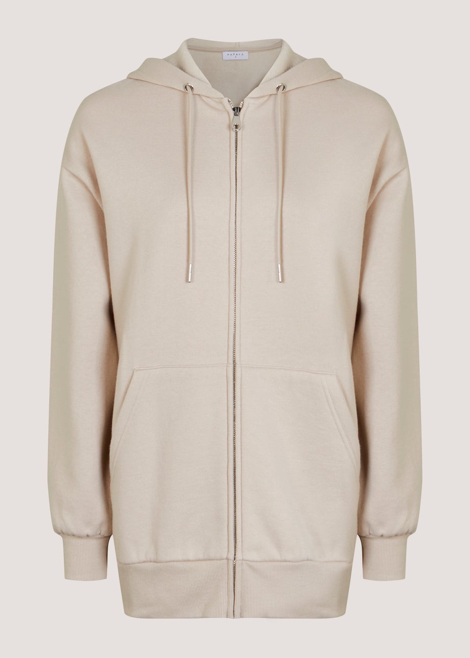 Stone Longline Zip Up Hoodie
