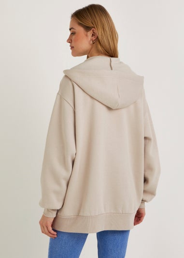 Stone Longline Zip Up Hoodie