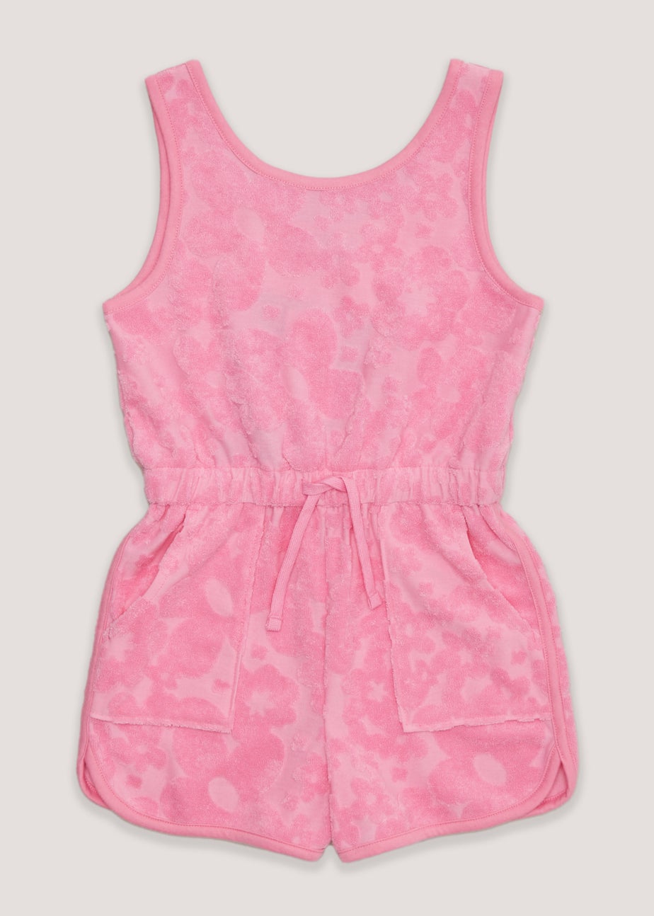 Girls Pink Floral Towelling Playsuit (4-13yrs)