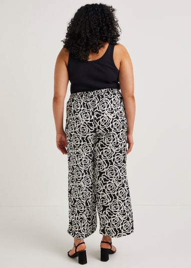 Papaya Curve Monochrome Floral Wide Leg Satin Trousers