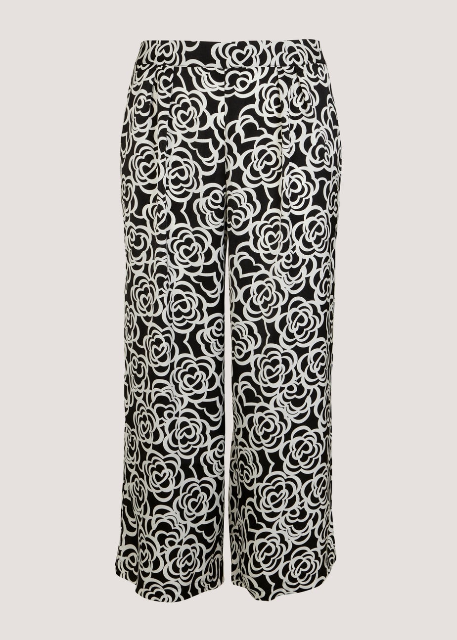Papaya Curve Monochrome Floral Wide Leg Satin Trousers