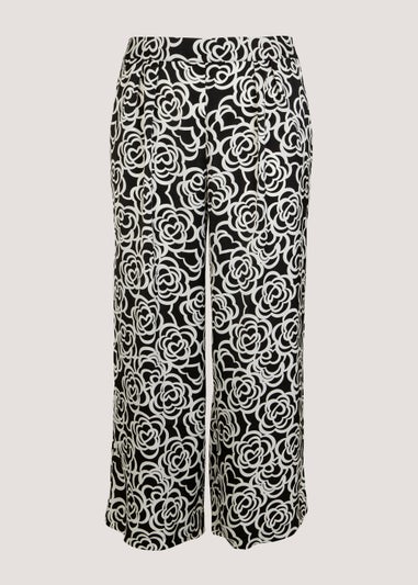Papaya Curve Monochrome Floral Wide Leg Satin Trousers