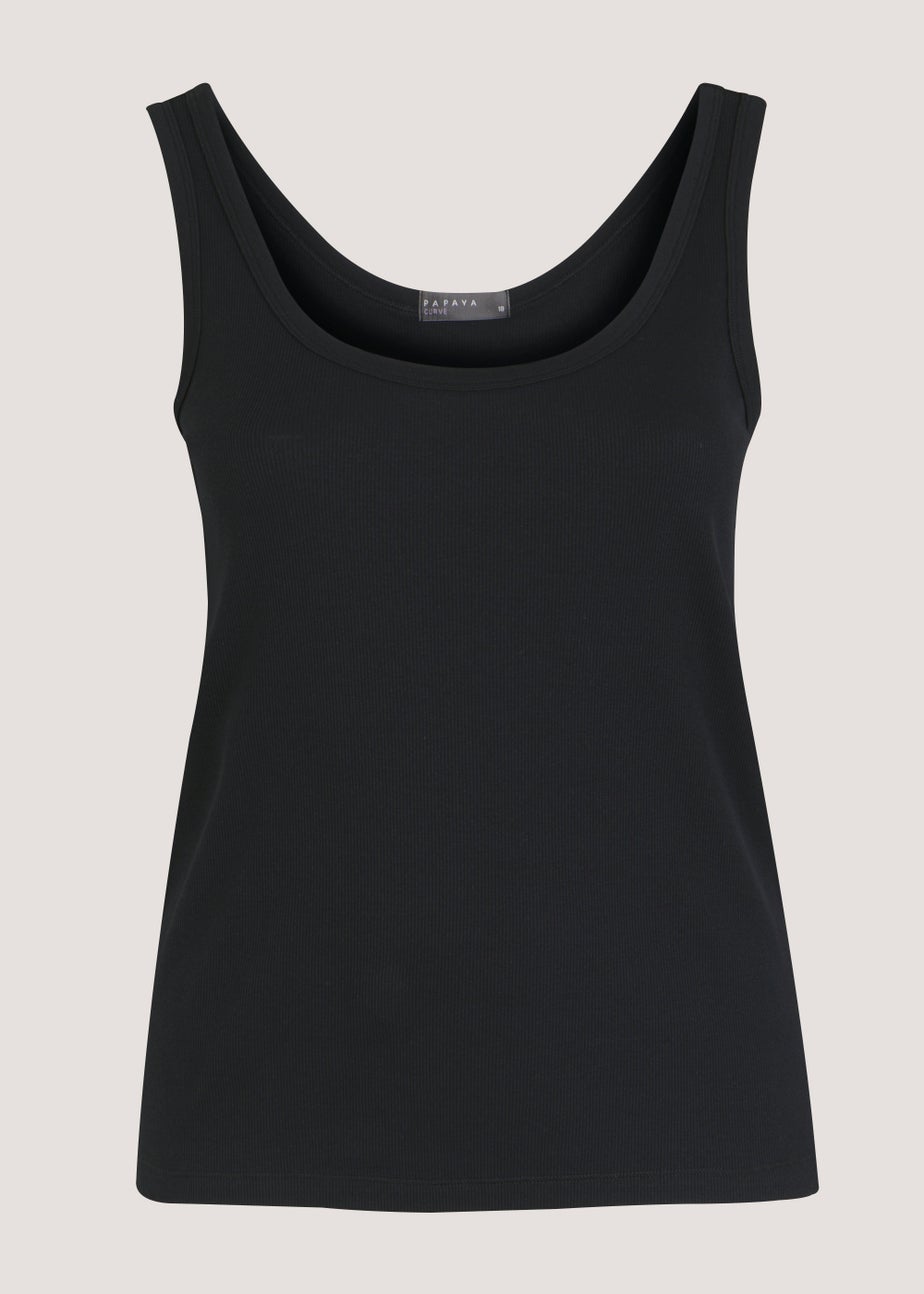 Papaya Curve Black Ribbed Vest Top