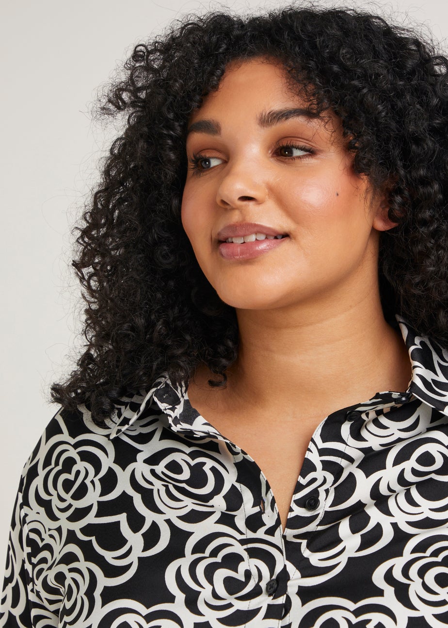 Papaya Curve Monochrome Floral Satin Shirt