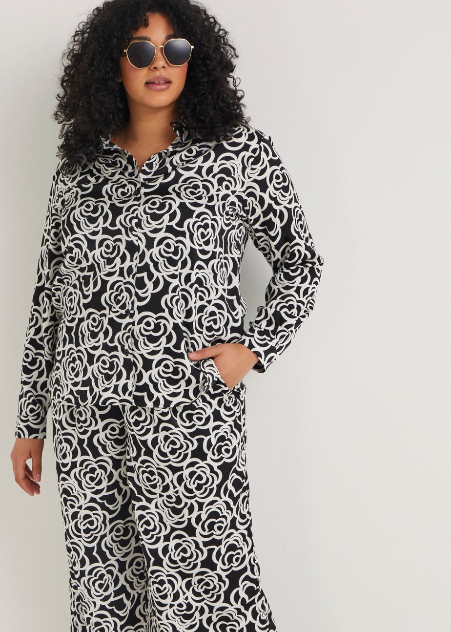 Papaya Curve Monochrome Floral Satin Shirt