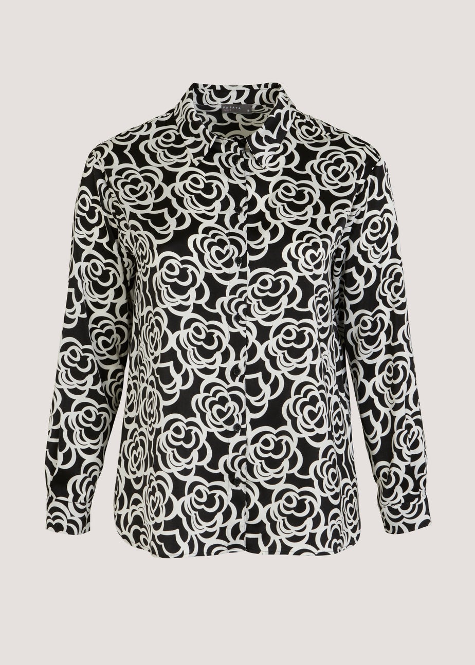 Papaya Curve Monochrome Floral Satin Shirt