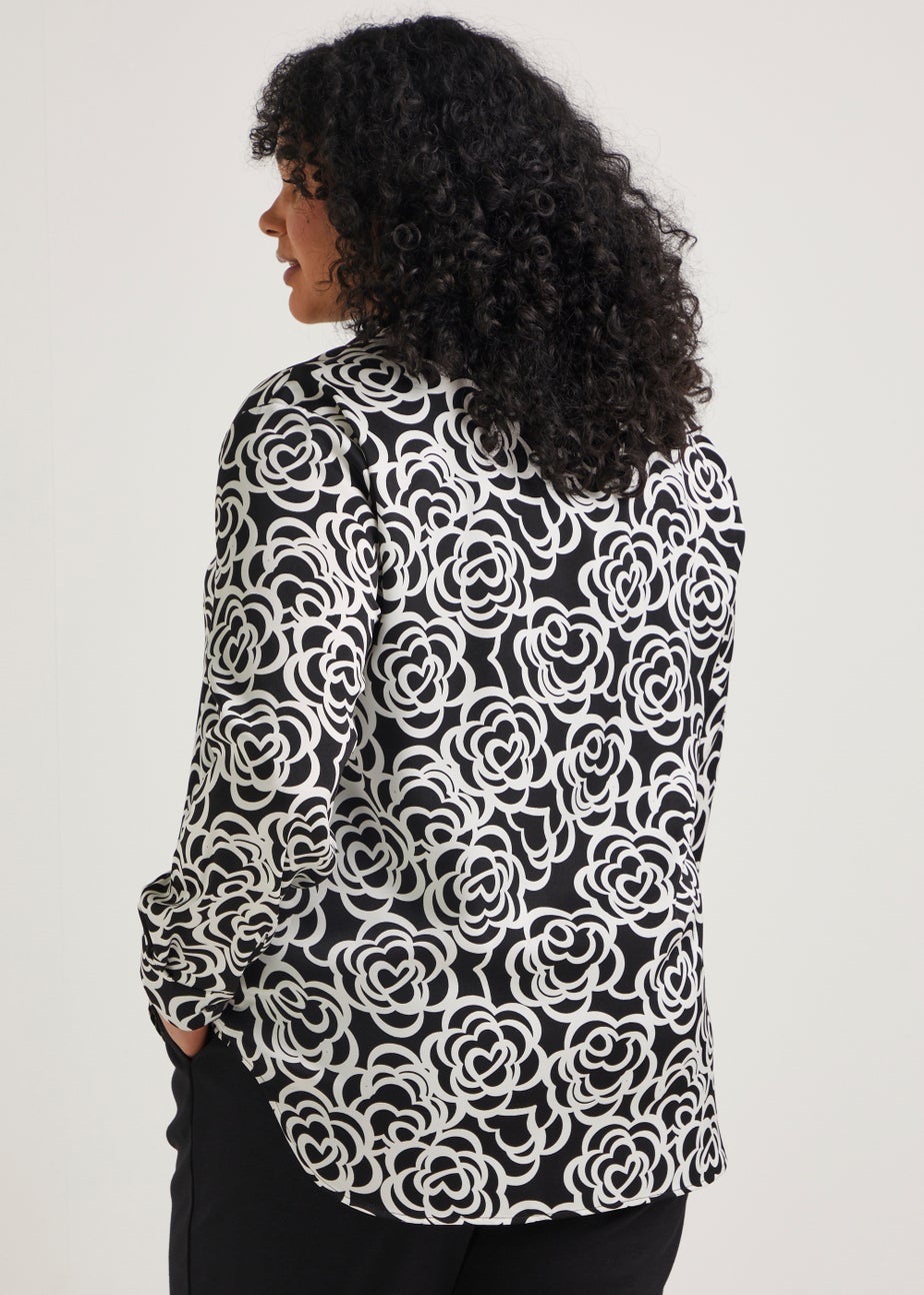 Papaya Curve Monochrome Floral Satin Shirt