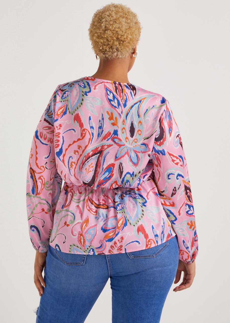 Papaya Curve Pink Print Wrap Top
