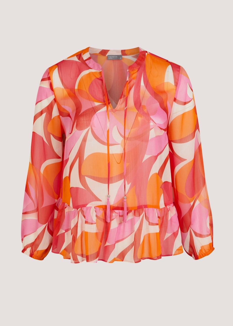 Papaya Curve Red Chiffon Blouse