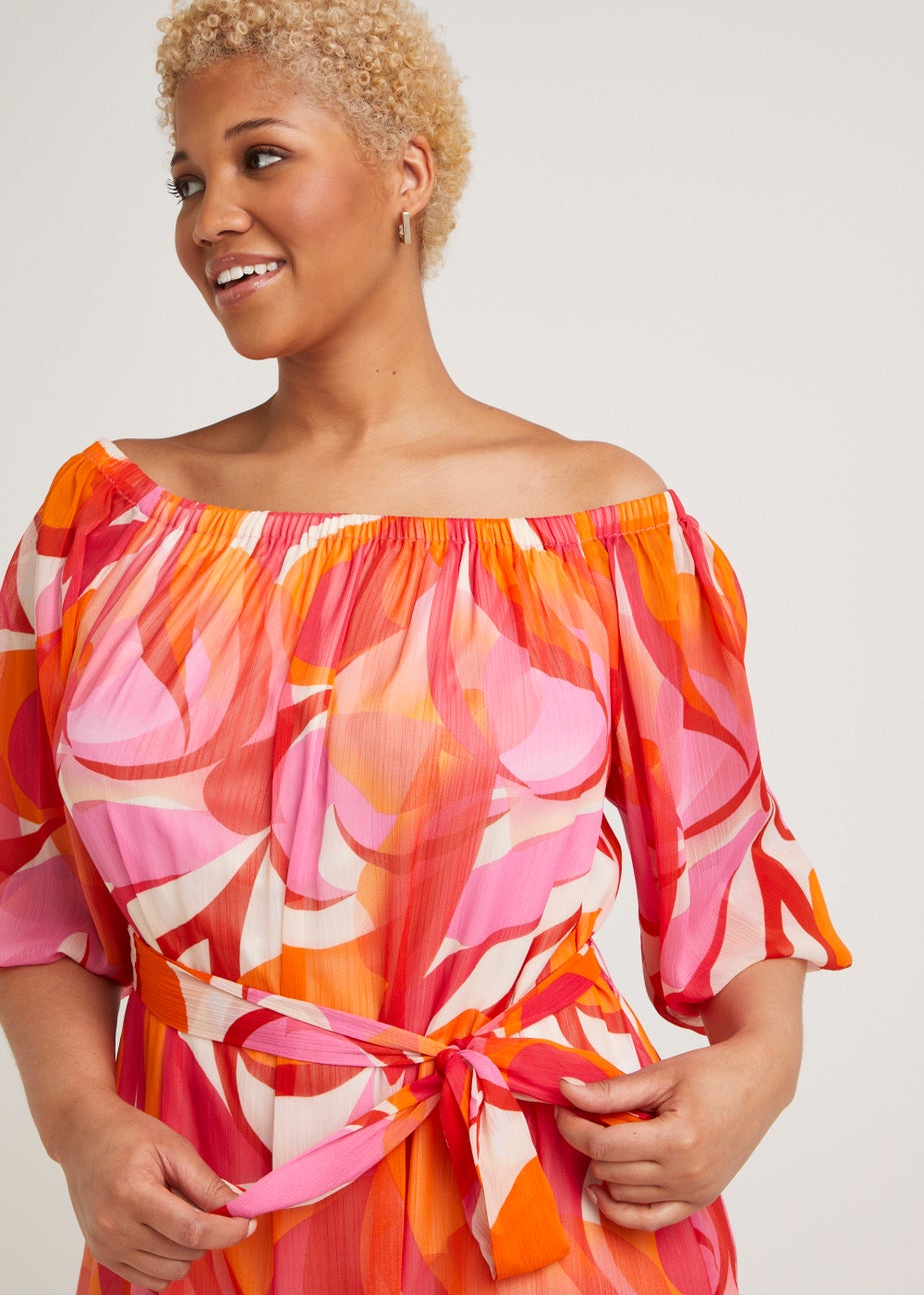 Papaya Curve Red Chiffon Bardot Dress