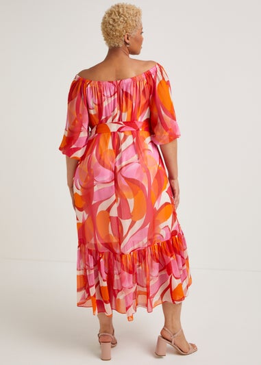 Papaya Curve Red Chiffon Bardot Dress