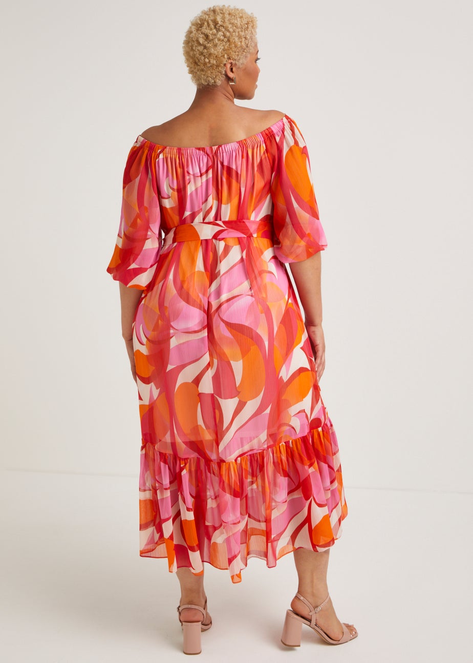 Papaya Curve Red Chiffon Bardot Dress