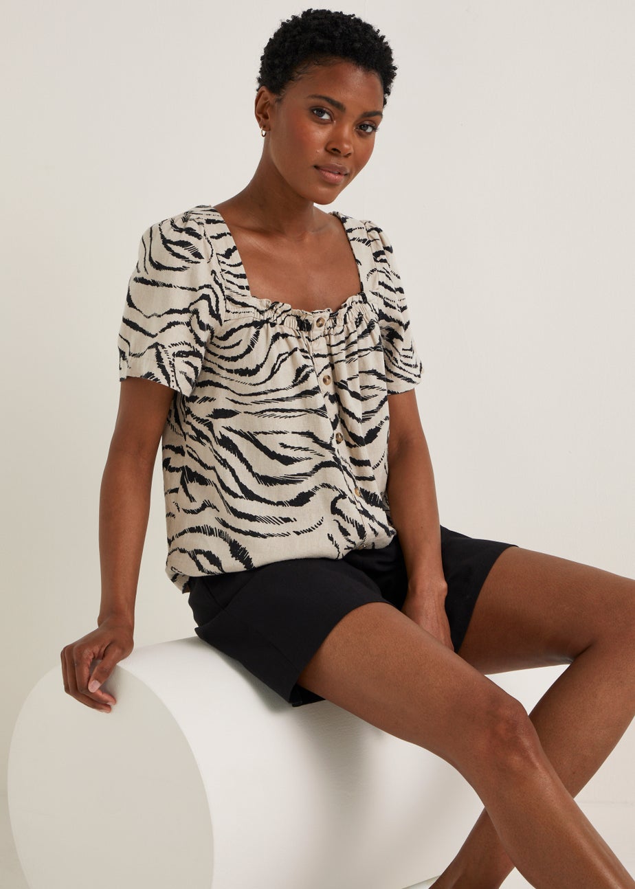 Zebra Print Square Neck Blouse