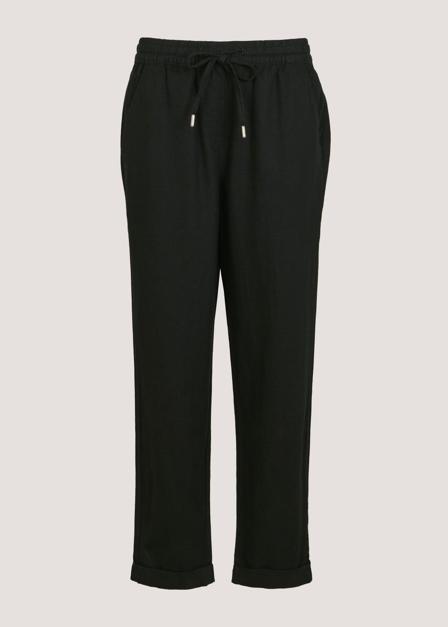 Black Tapered Linen Blend Trousers
