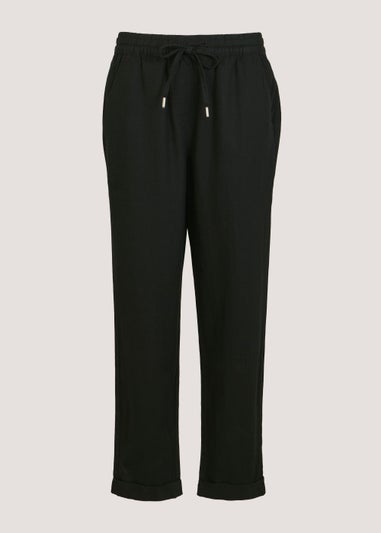 Black Tapered Linen Blend Trousers
