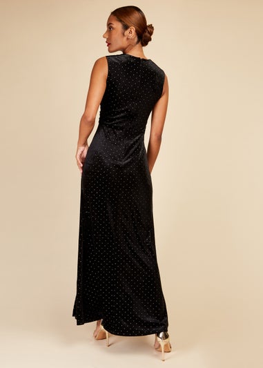 Little Mistress Black Velvet Dew Drop Maxi Dress