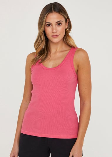 Pink Scoop Ribbed Jersey Vest Top
