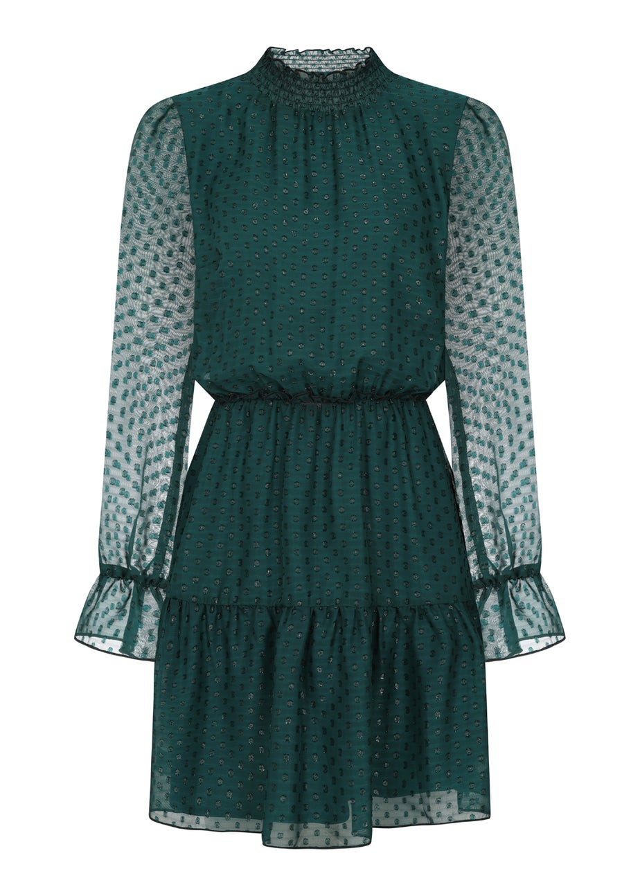 Little Mistress Green Metallic Dobby Chiffon Mini Dress